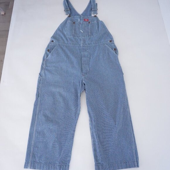 VTG '90S Dickies Blue White Stripe Railroad 100% Cotton Denim Overalls Size 42 - Picture 1 of 16